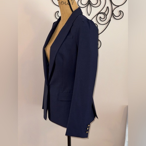 Banana Republic NWT Navy Blue Puff sleeve lightweight wool blend Blazer, sz 10 - Picture 10 of 14